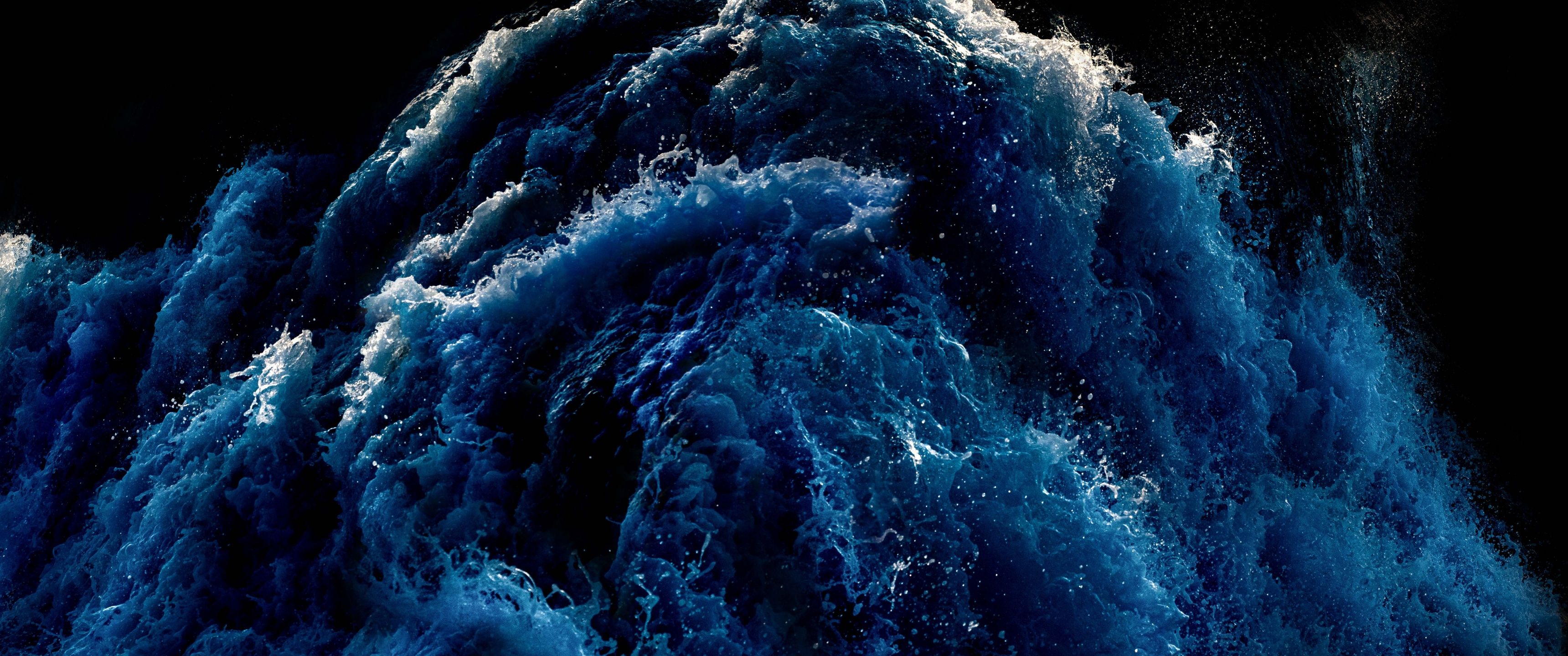 3440x1440 Waves Wallpaper 4K, Deep blue, Ocean, Storm, Coastal