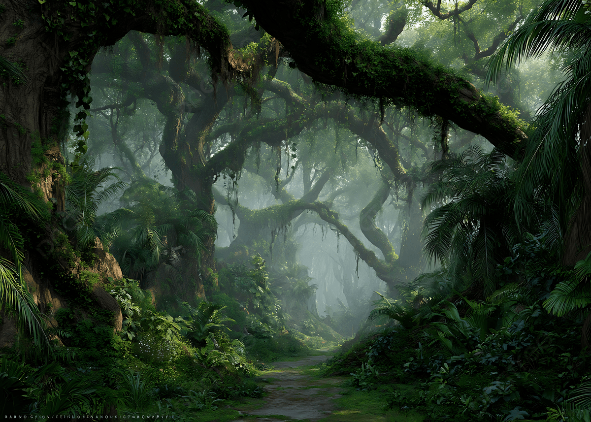 1200x857 Lush Green Rainforest Path Surrounded By Mysterious Jungle Vegetation In A Dreamy Tropical Nature Digital Art Scene, Rainforest, Path, Jungle Background Image And Wallpaper for Free Download