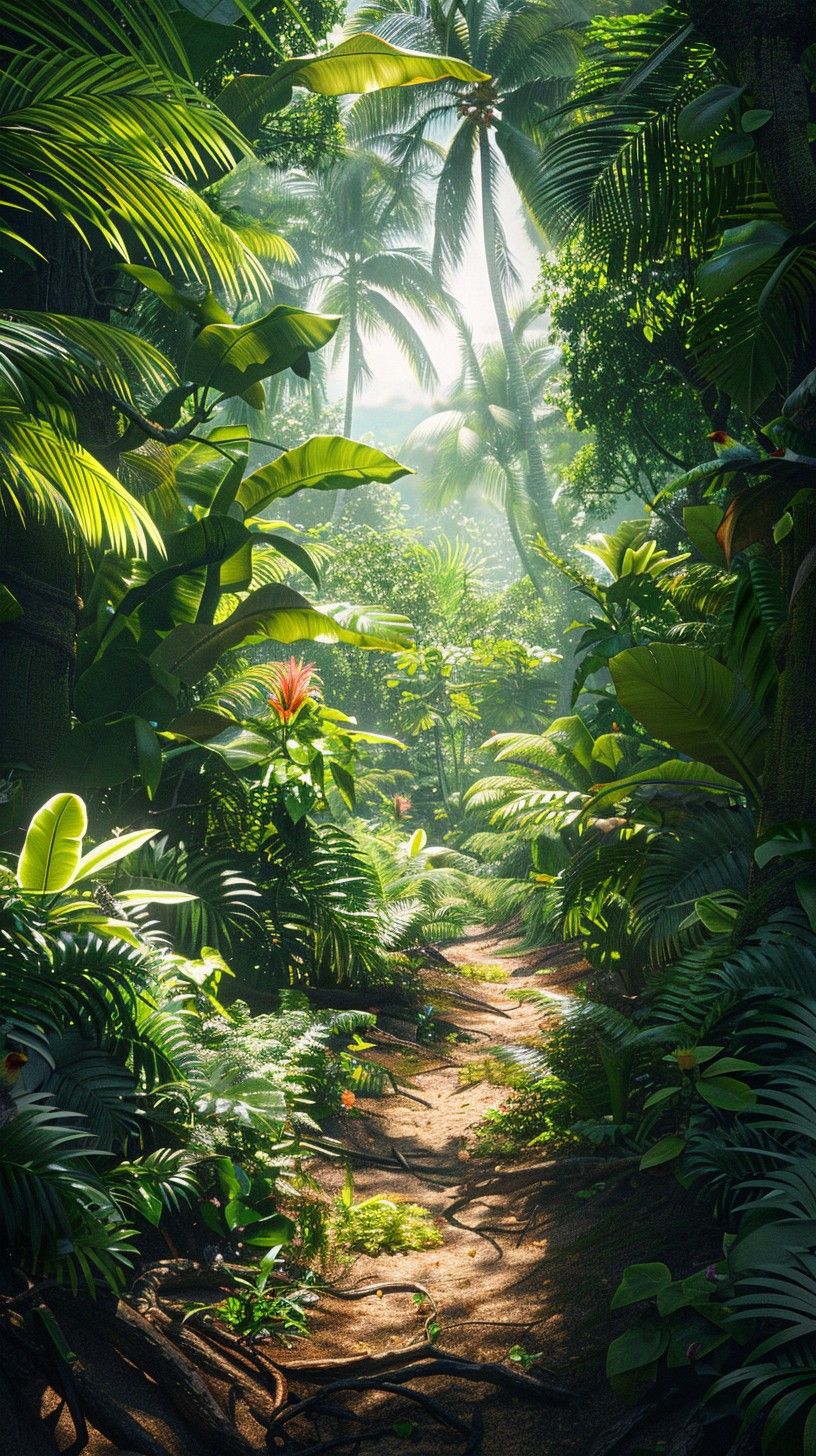 816x1456 Free Mystic Jungle Path Image, Path, Sunlight