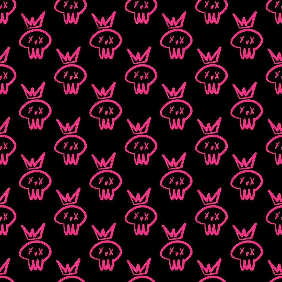 980x980 Seamless pattern in a graffiti style with pink skulls wearing crowns. Edgy Y2K aesthetic perfect for streetwear, alternative fashion, textiles, wallpaper