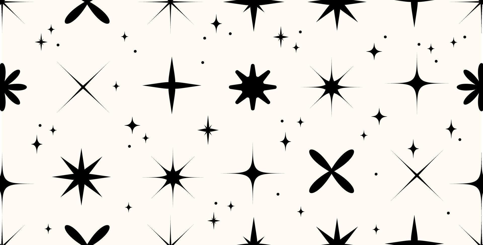 1920x977 Y2k Retro Starburst and Sparkle Repeat Design.Minimalist Black Star Icon Patterned Background for print, wallpaper, paper, backdrop, textile fashion design. Seamless pattern of black star shapes