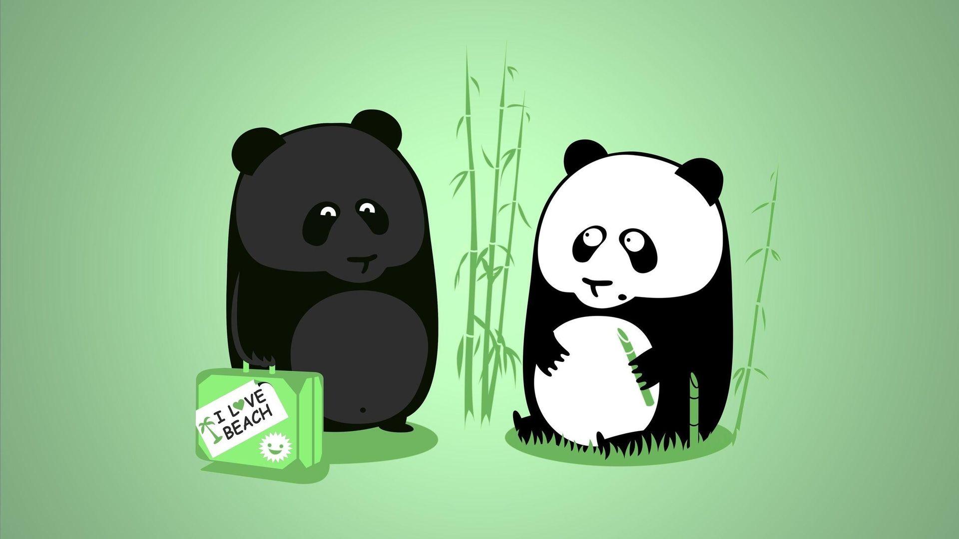 1920x1080 I Love Beach Panda Art Wallpaper