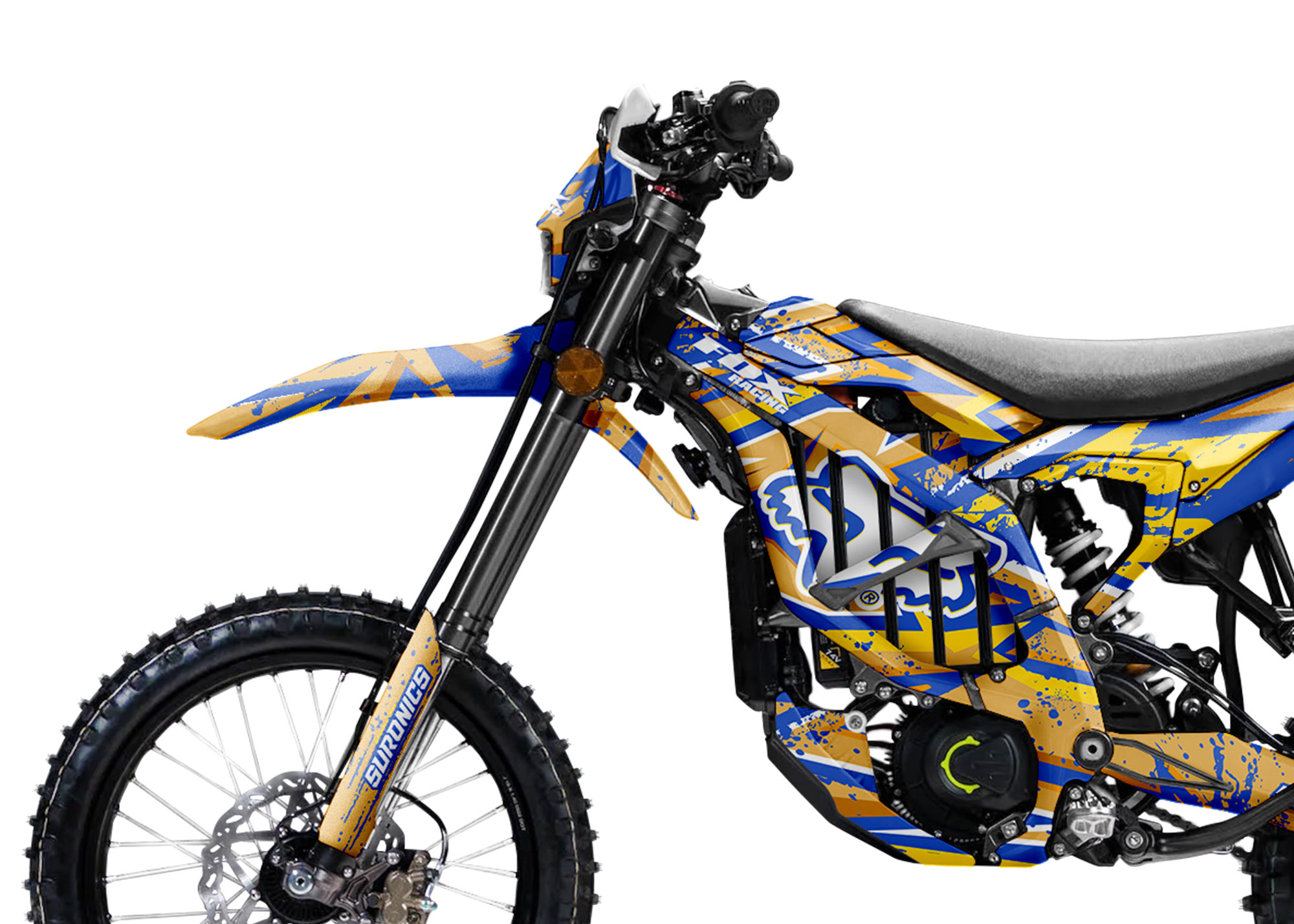 2000x1428 FOX WILD Blue Gold Graphics for Surron Ultra Bee