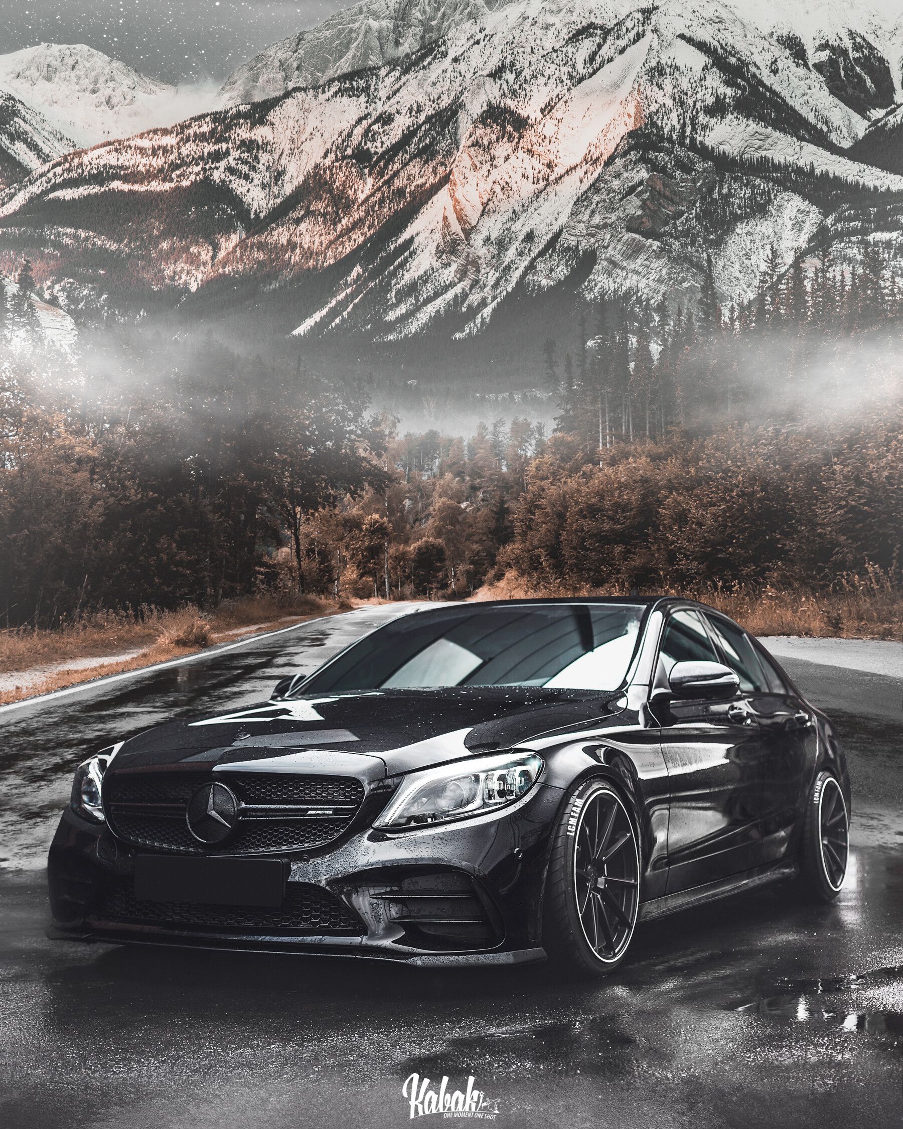 1800x2250 Artem Kabachenko Amg 43 Stance Low car Neon art in Mountains Road