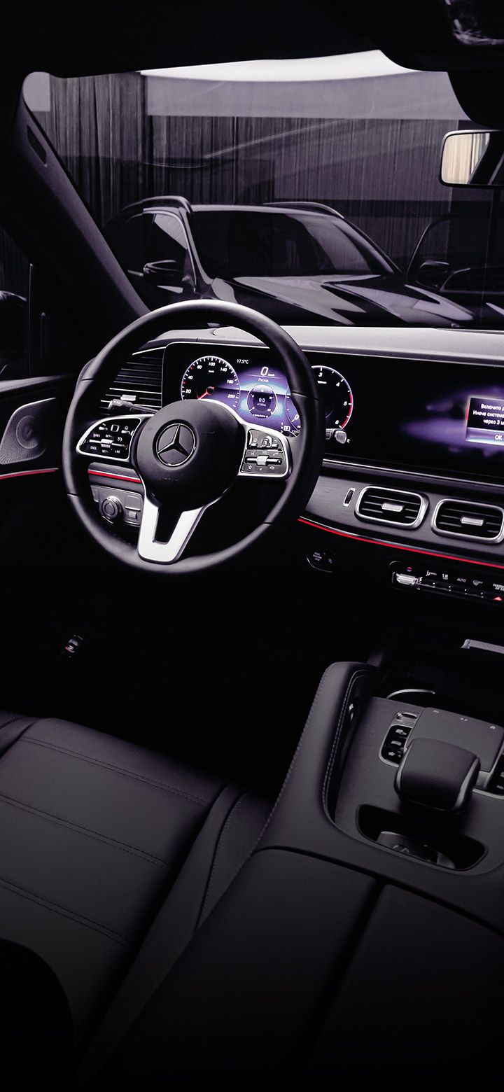 720x1560 Black And Dark Interior Of Mercedes 4K phone Wallpaper