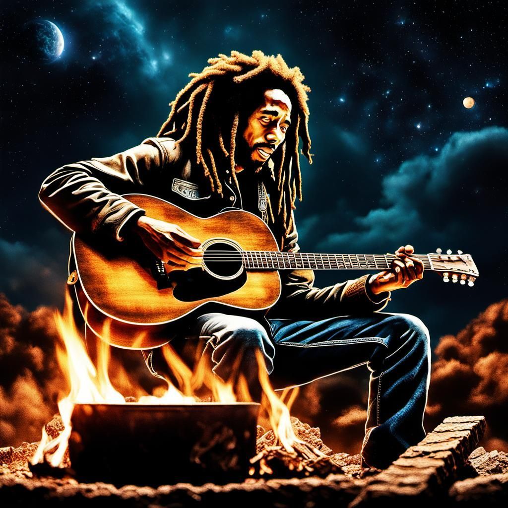 1024x1024 Hyperrealistic Bob Marley in Space