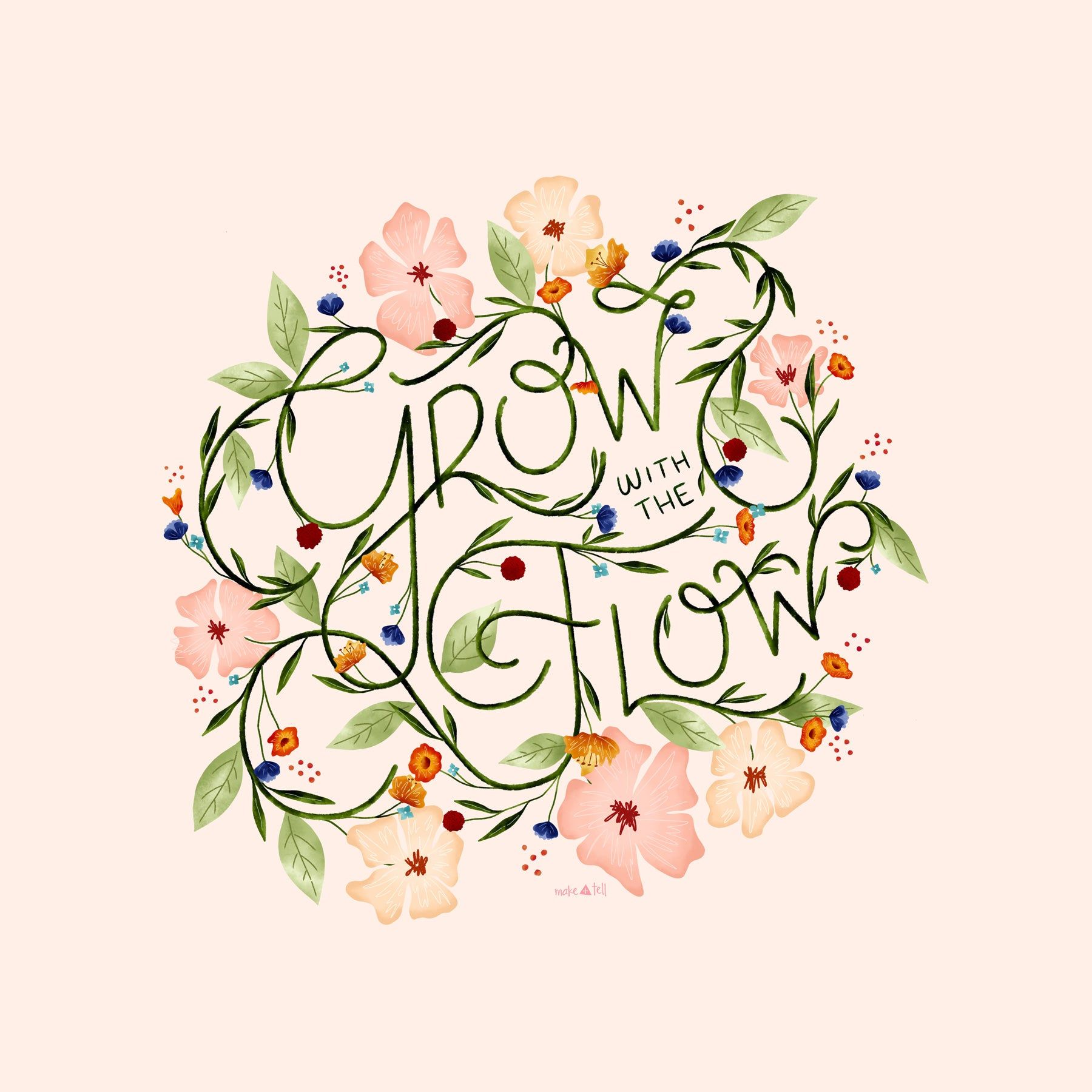 1800x1800 Grow With The Flow Hand Lettered Desktop, Phone And Tablet Wallpaper