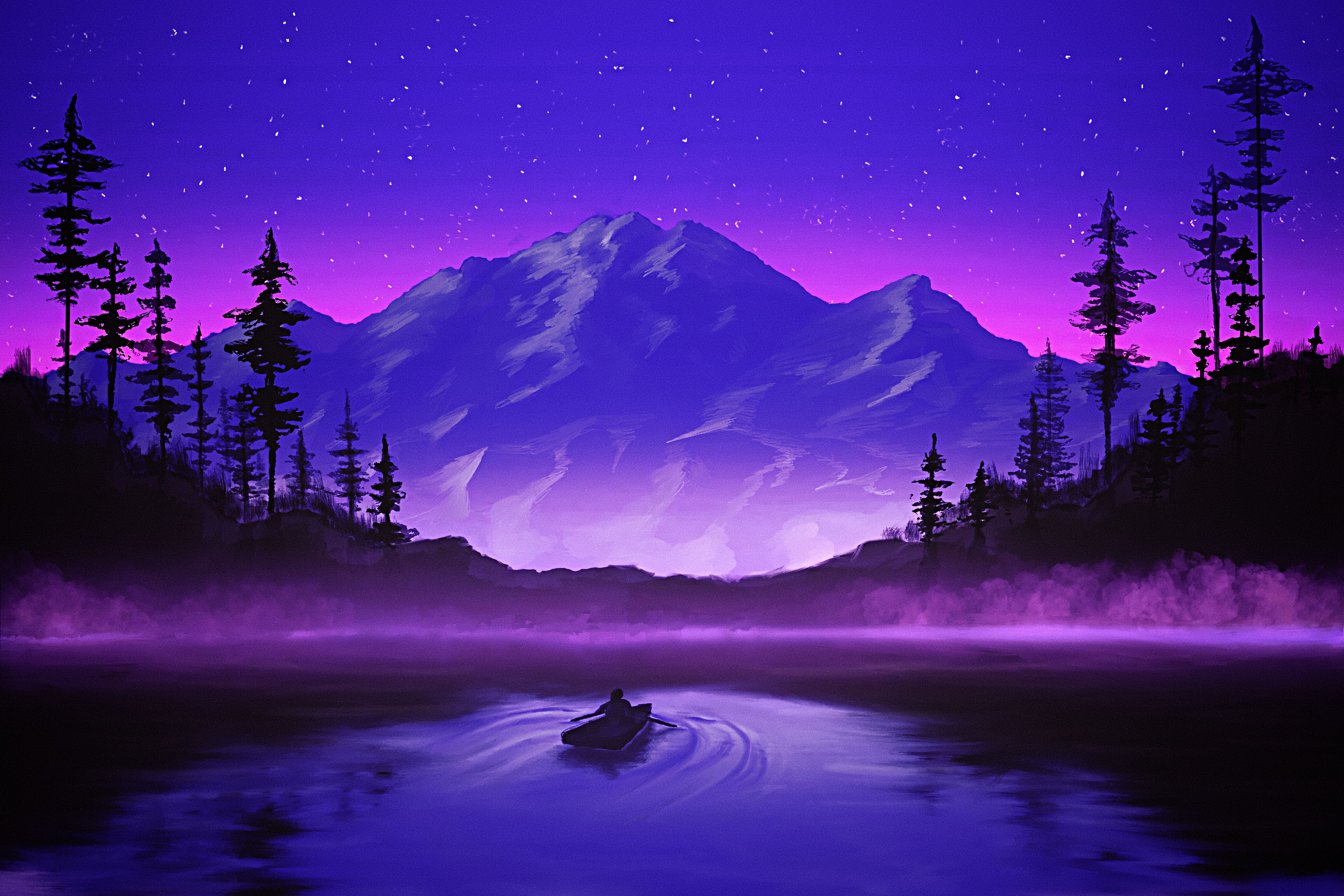 5400x3600 5K Ultra HD Wallpaper: Violet Mountain Lake
