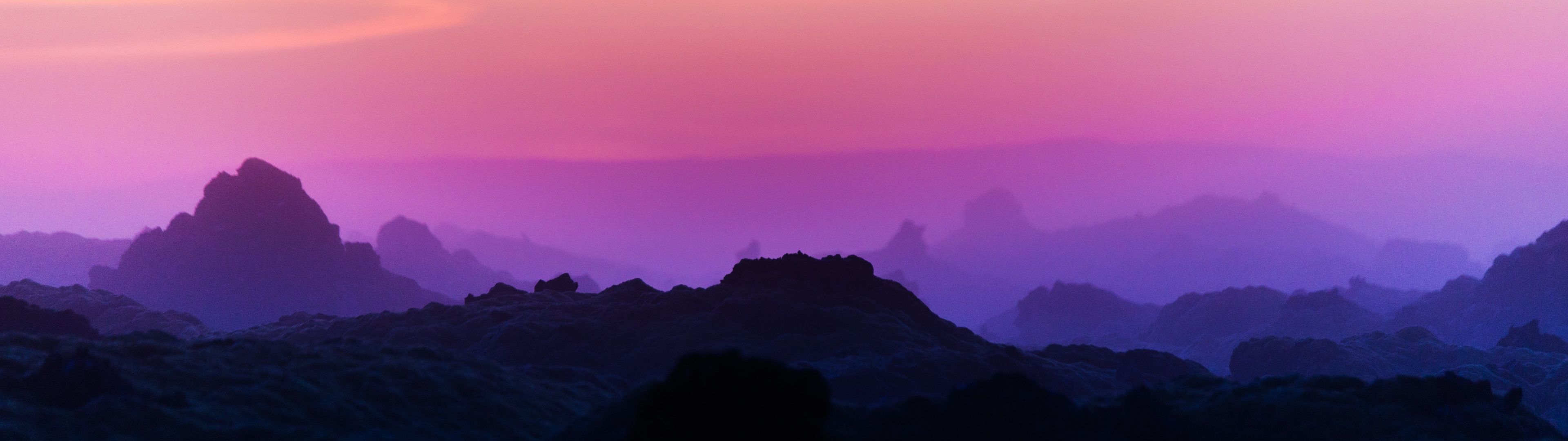 3840x1080 Silhouette Mountain Wallpaper 4K, Mountain range, Sunrise, Dawn