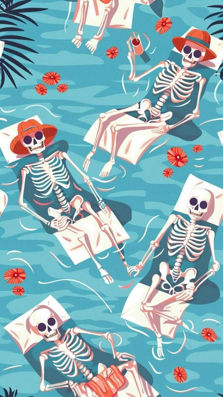 736x1313 Summertime halloween. Summerween poster, Summer halloween background, Skeletons