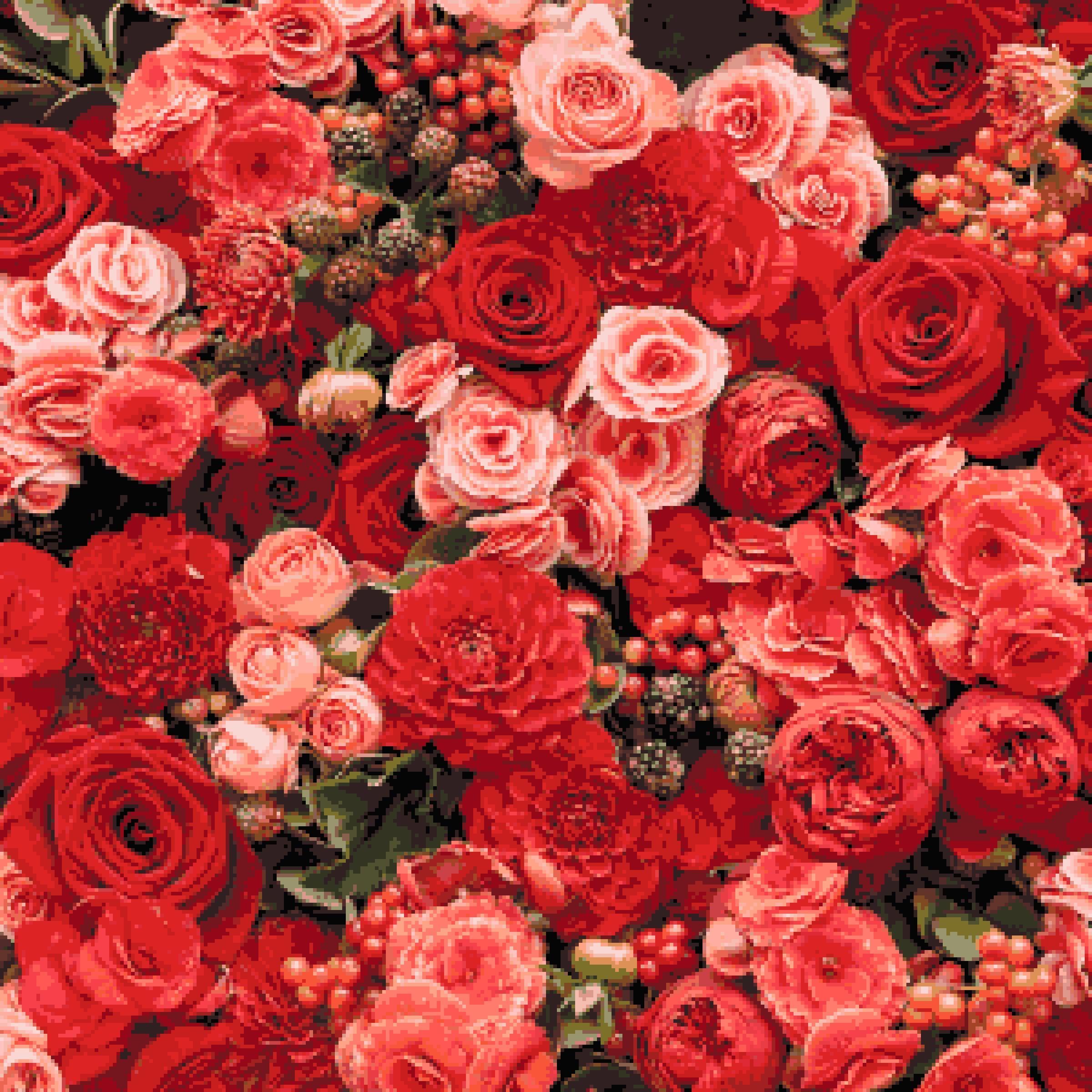 2400x2400 Valentine Flower Collage Cross Stitch Pattern: Red and Pink
