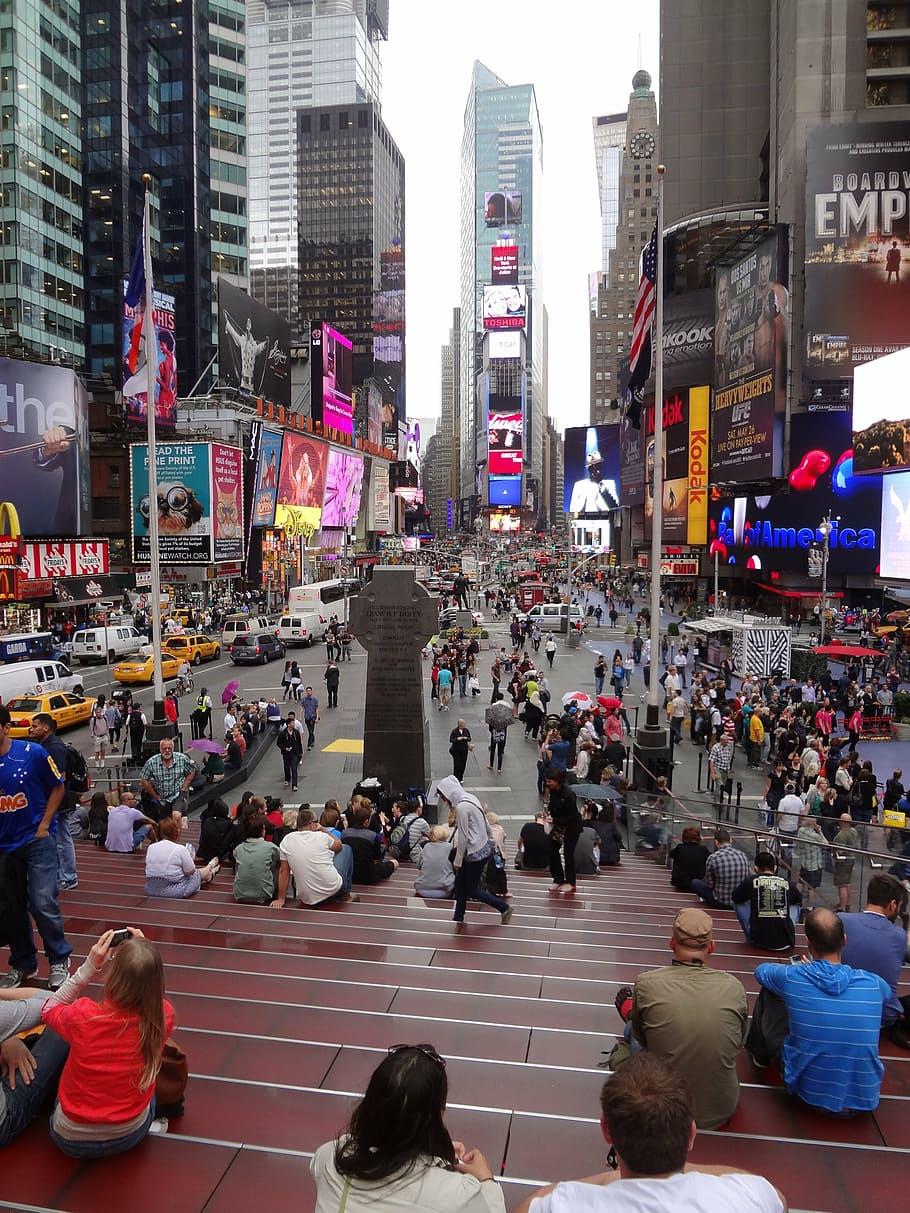 910x1213 HD wallpaper: times square, new york, 5th avenue, broadway, group of people