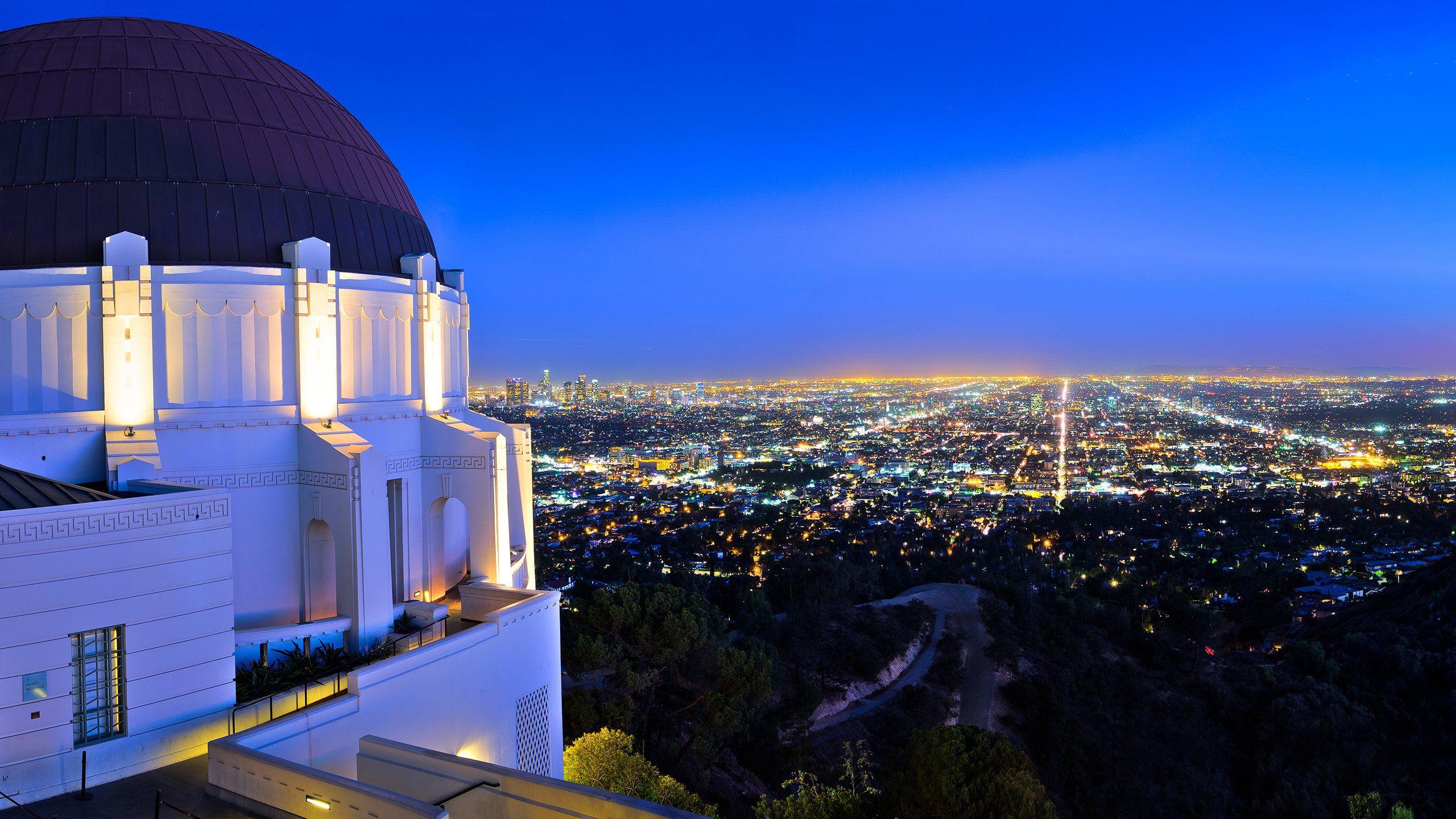 2560x1440 Los Angeles Buildings Skyscrapers Griffith Park Observatory Night Lights wallpaperx1440