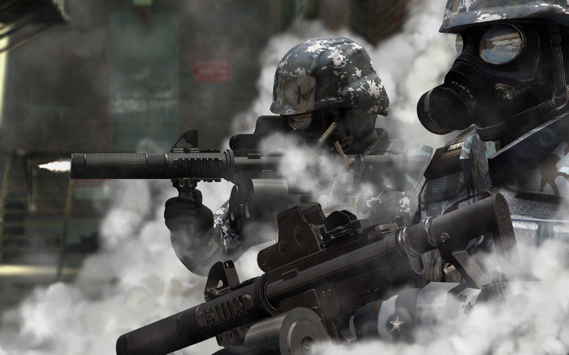 1920x1200 Soldiers with gas masks Wallpaper