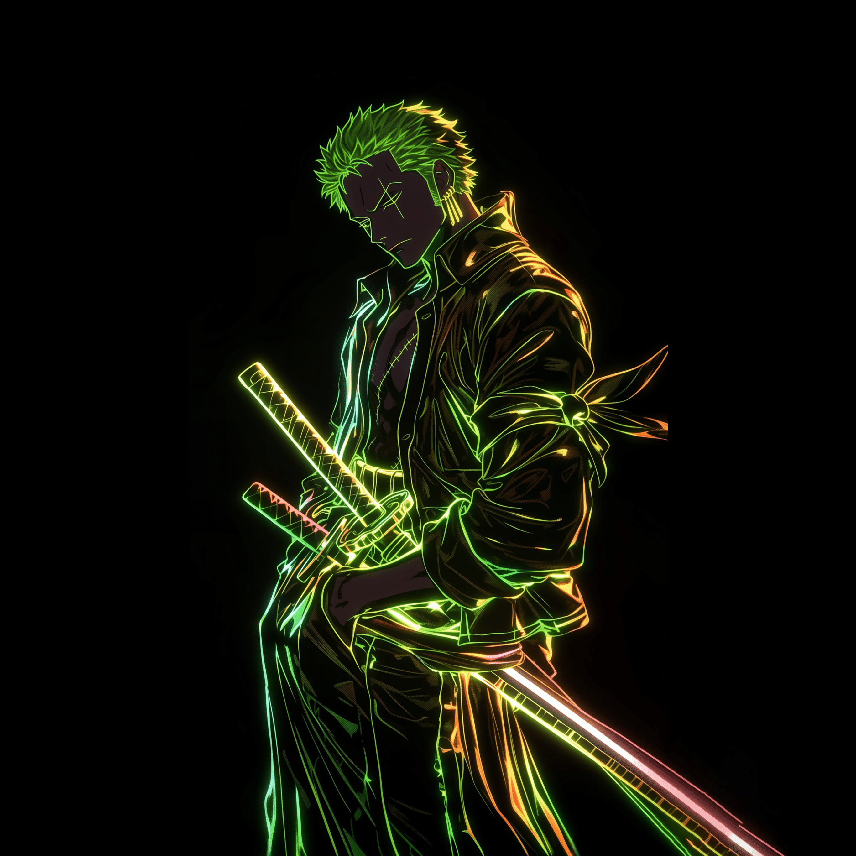 2732x2732 Roronoa Zoro Wallpaper 4K, Neon art, AMOLED
