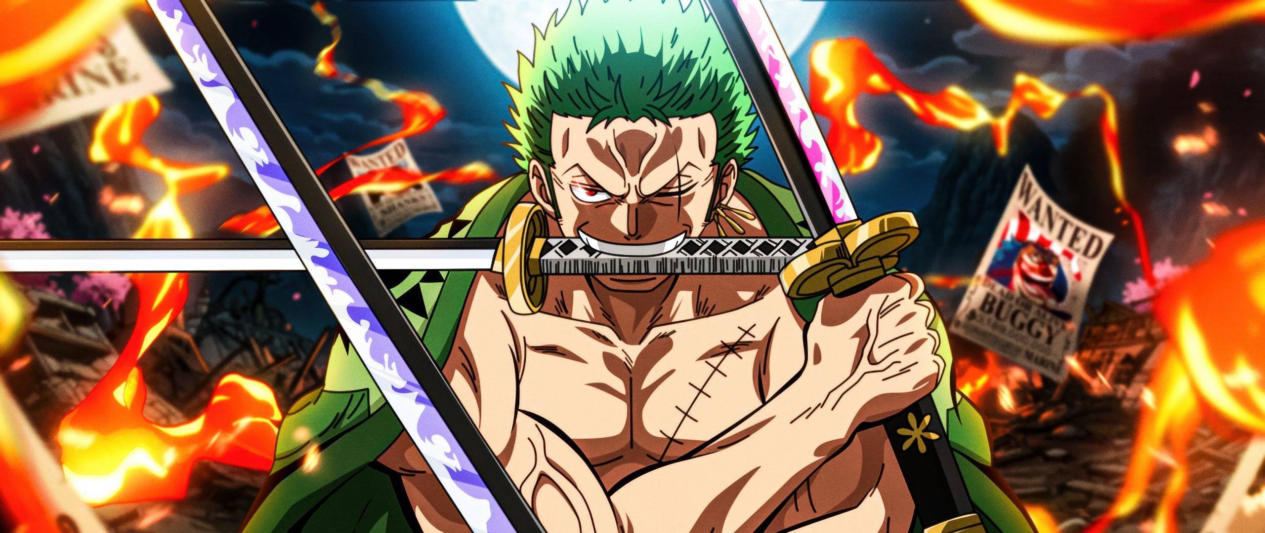 2560x1080 Three Sword Style Wallpaper 4K, Roronoa Zoro, One Piece