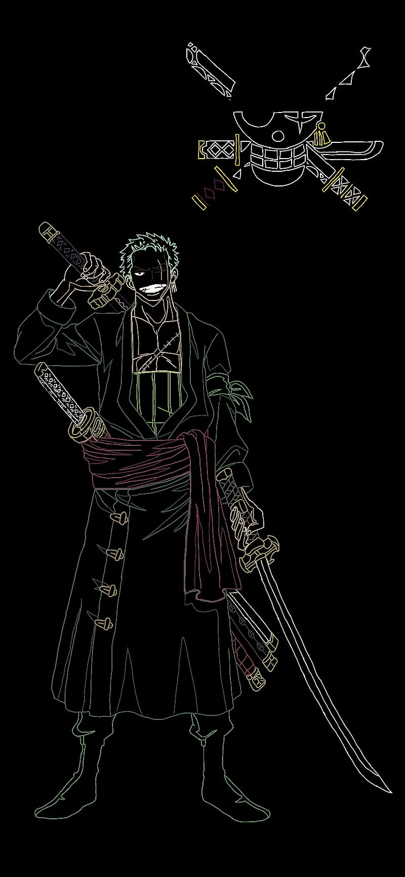 800x1731 Zoro, 3 swords, ashura, demon, lost, roronoa, roronoa zoro, samurai, sword, swordsman, HD phone wallpaper