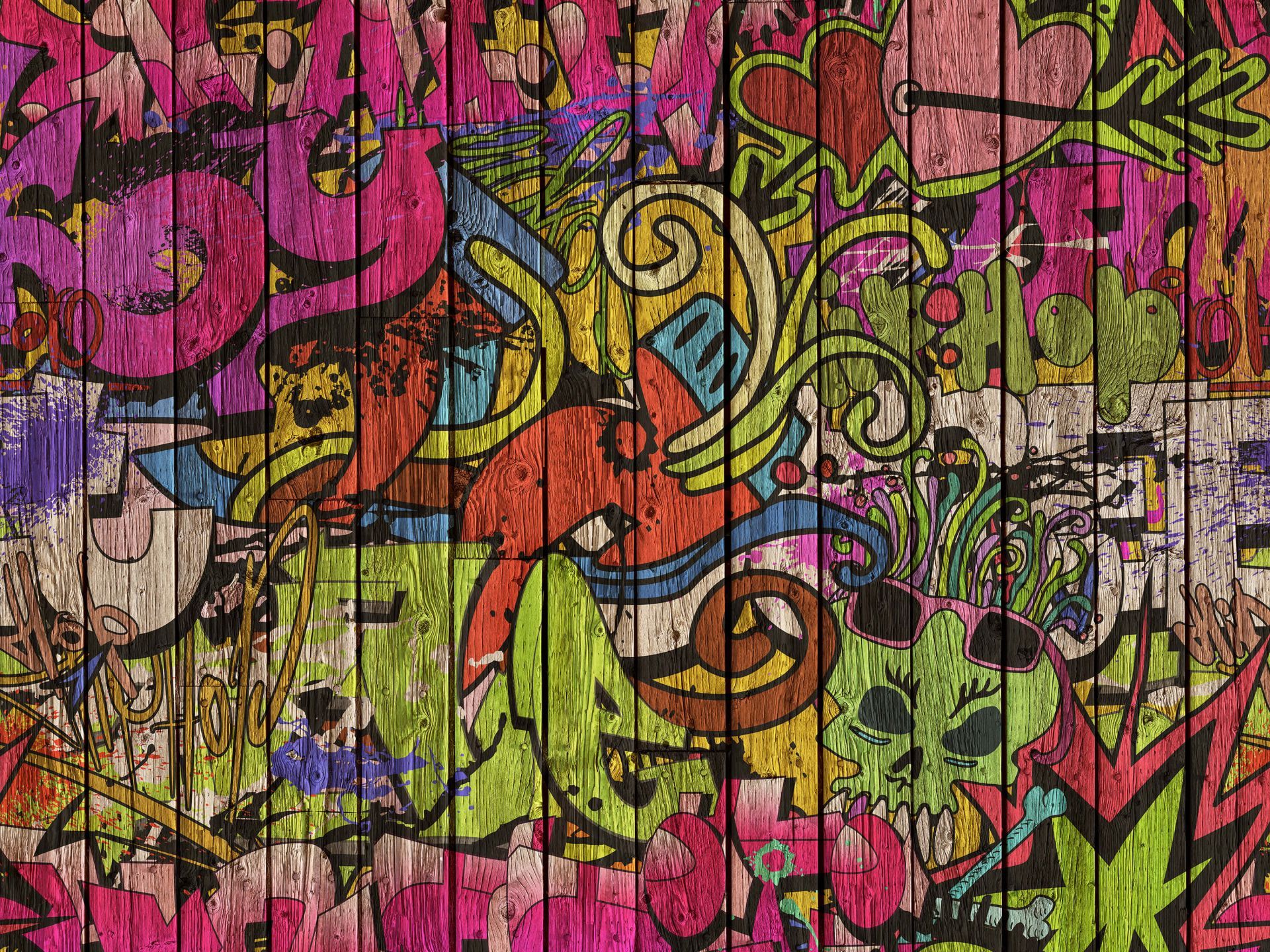 1920x1440 Wallpaper Mural graffiti on old wood