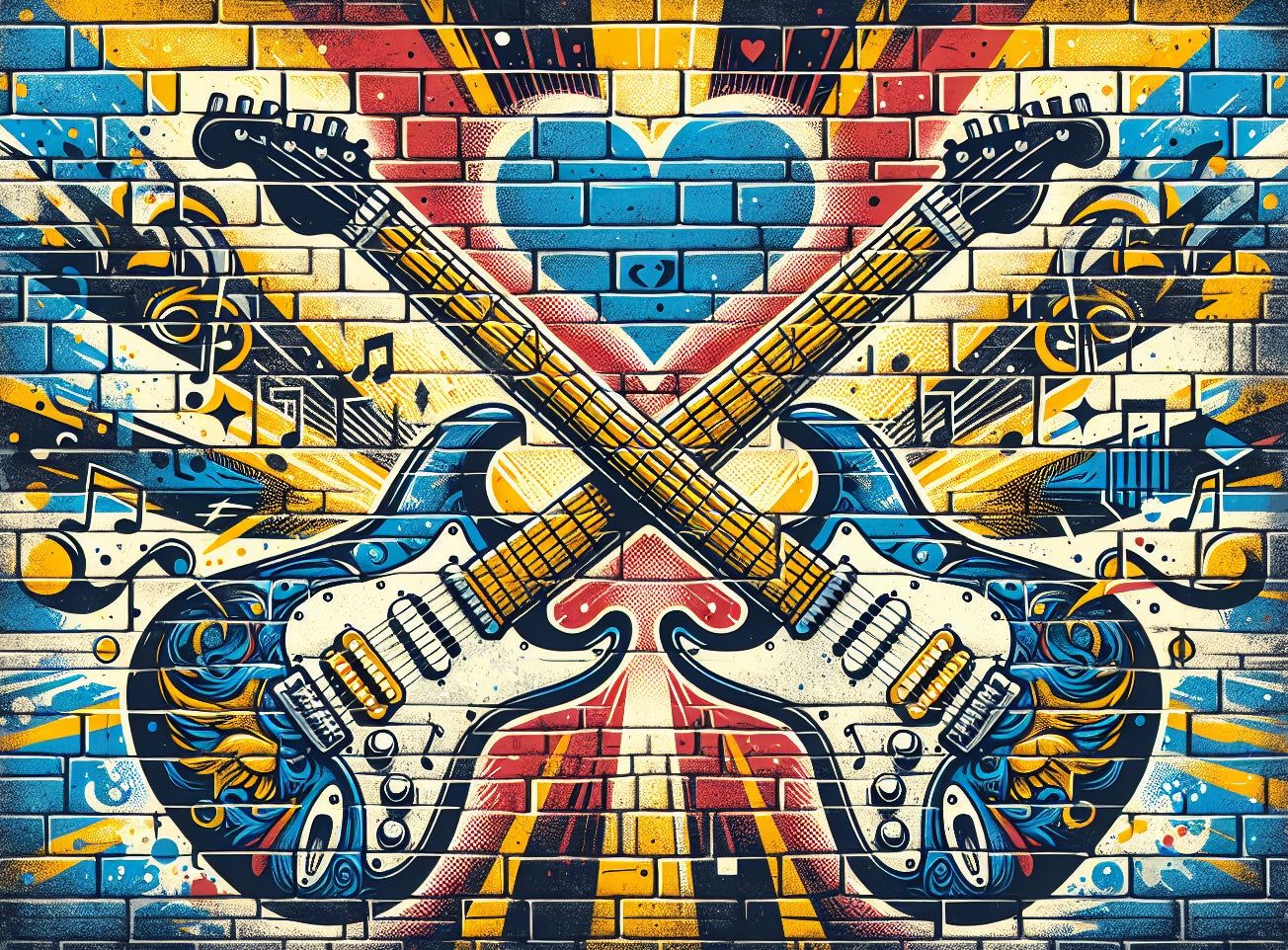 1304x962 Street Art Mural Wallpaper. Rock and Roll Brick Wall