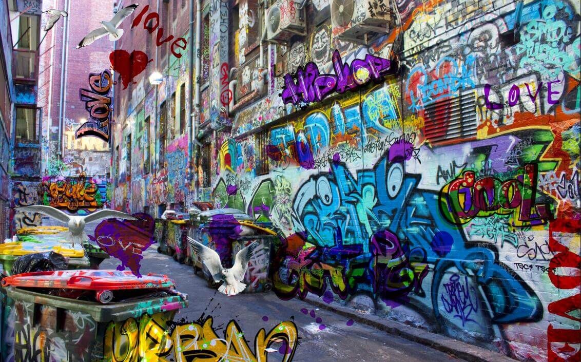 1132x705 graffiti wallpaper mural. Vibrant street art mural for bold walls