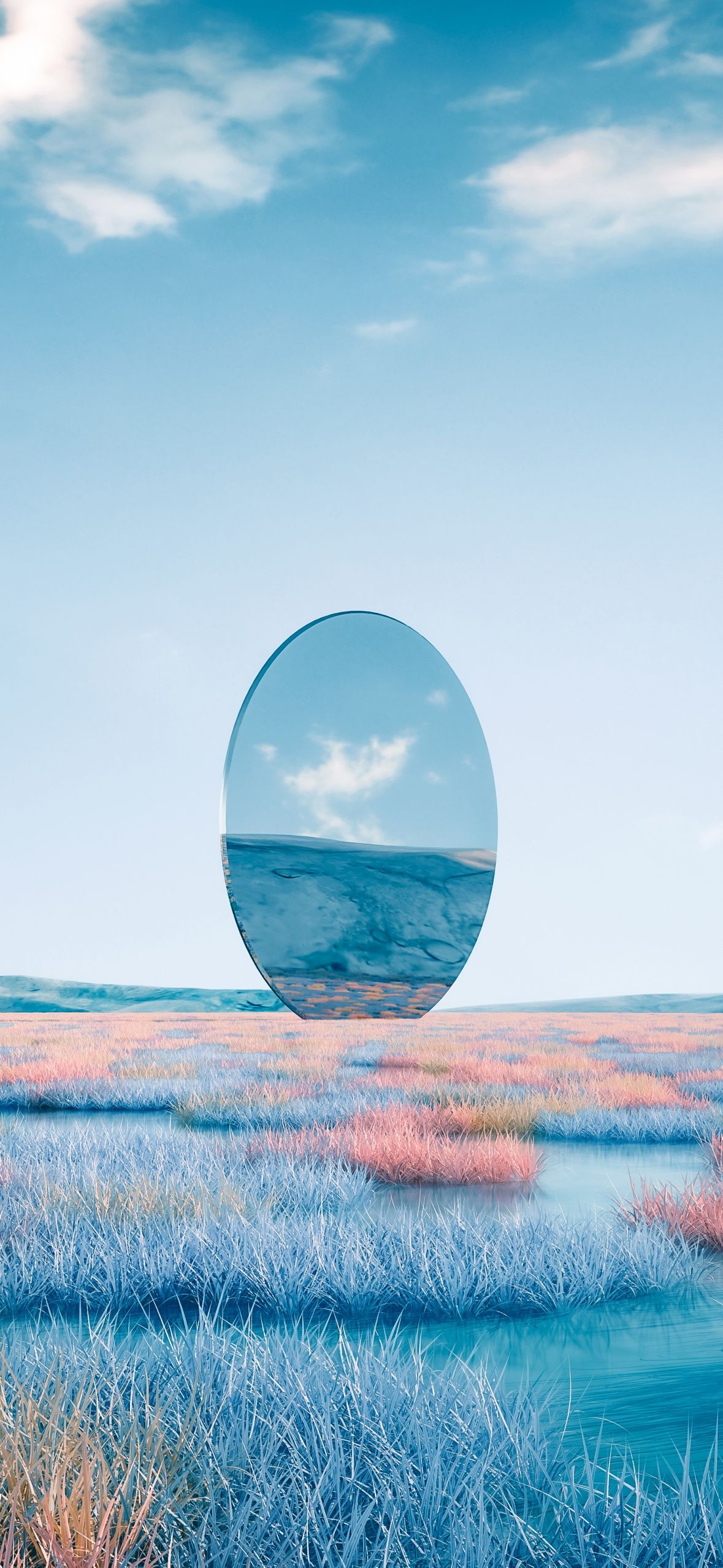 1179x2556 Geometric Wallpaper 4K, Landscape, Oval, Glass, Surreal