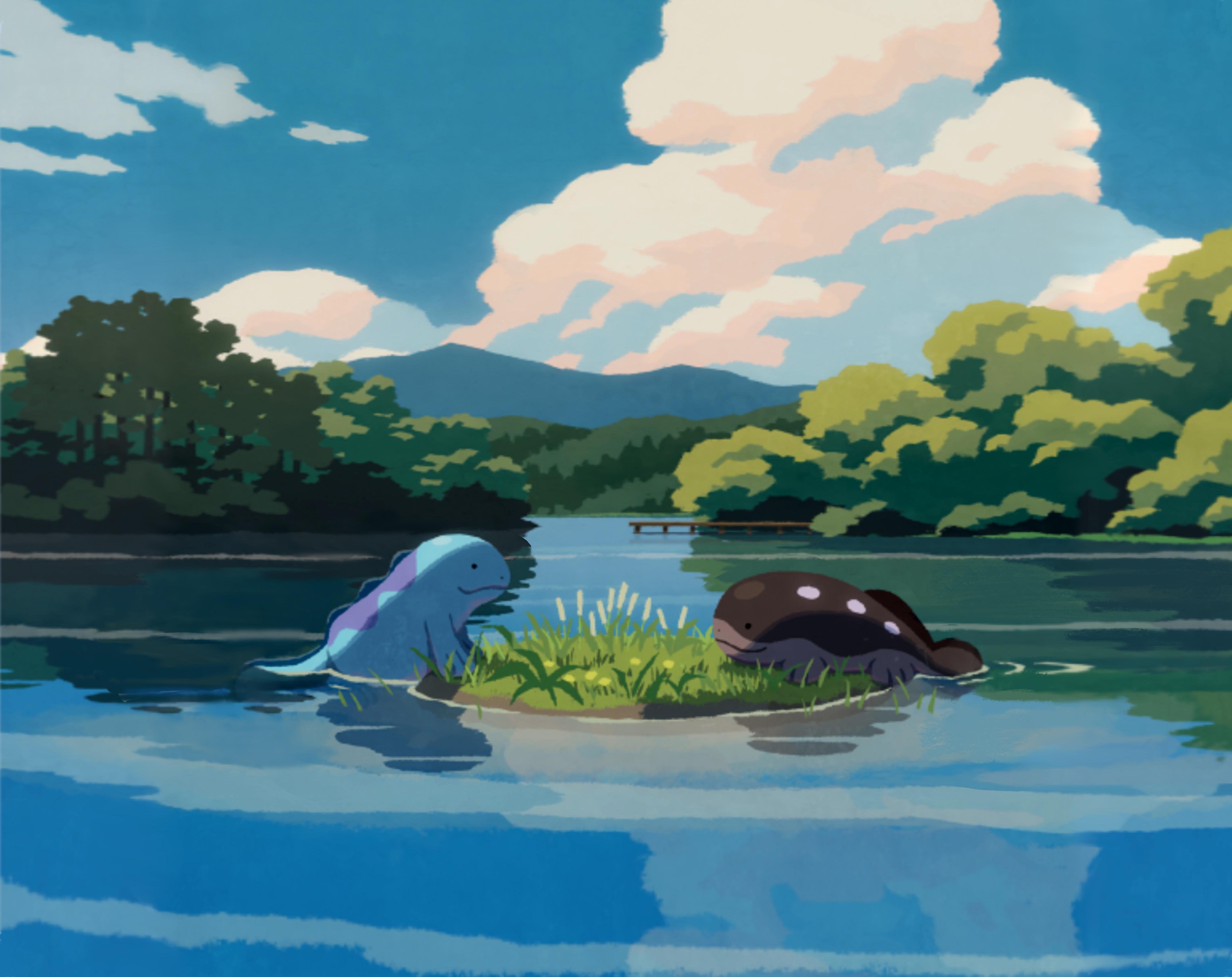 4287x3400 Some attempts at cleaning up and extending the new quagsire and clodsire arts for wallpaper