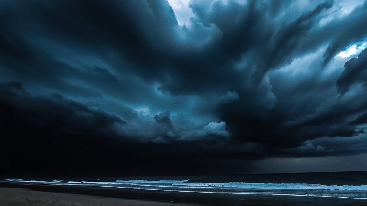 1280x720 Ocean Thunderstorm Approaching. Waiting on the Beach. Calm Before the Storm HOURS
