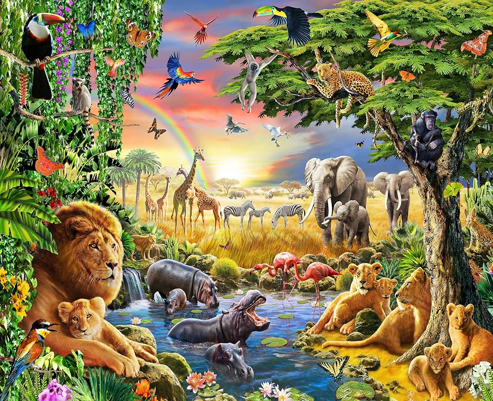 1000x813 Envouge 3D Wallpaper, Jungle Animals, Self Adhesive, for Kids Room/ Living Room/ Bedroom/ Study Room Cute Wallpaper for Home. ( Multi Color ) (4ft X 3ft) : Amazon.in: Home Improvement