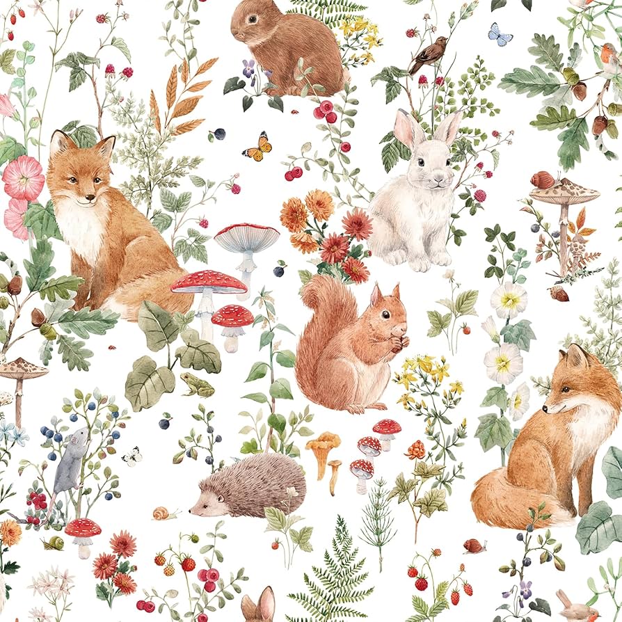 894x894 ReWallpaper Woodland Wallpaper Stick and Peel Fairytale Forest Animal Wallpaper for Bedroom Self Adhesive Cottagecore Fox Squirrel Rabbit Botanical Mushroom Contact Paper for Cabinet Walls 17.5inX10ft : Tools & Home Improvement