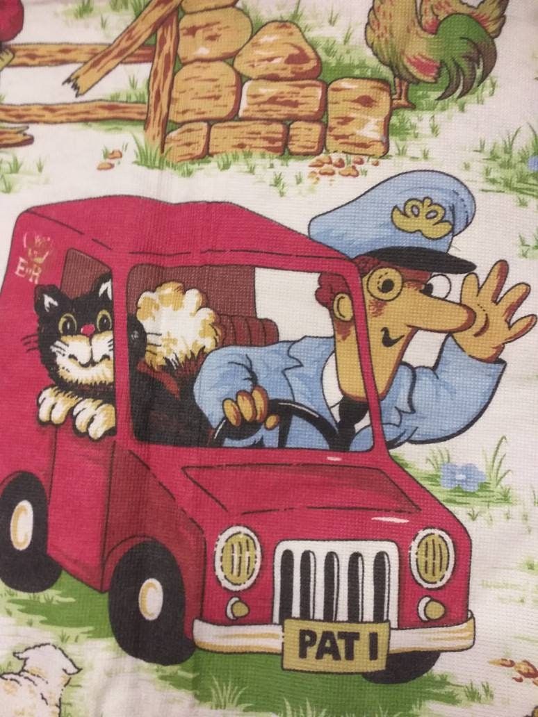774x1032 Postman Pat Fabric 1980s on a White or Yellow Background. Vintage Postman Pat Beany & Great Cards With Picture of Your Favourite Characters