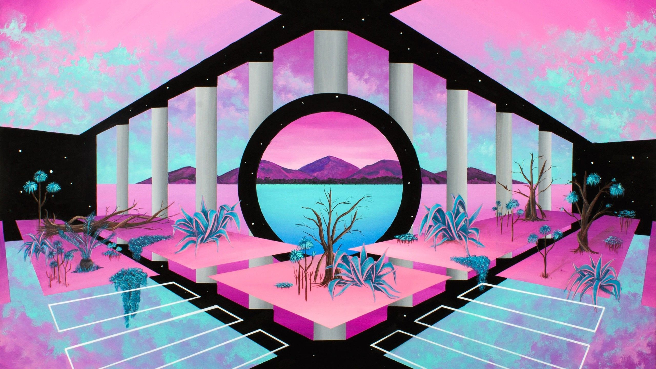 2560x1440 Pink Color Digital Composite HD Vaporwave Wallpaper
