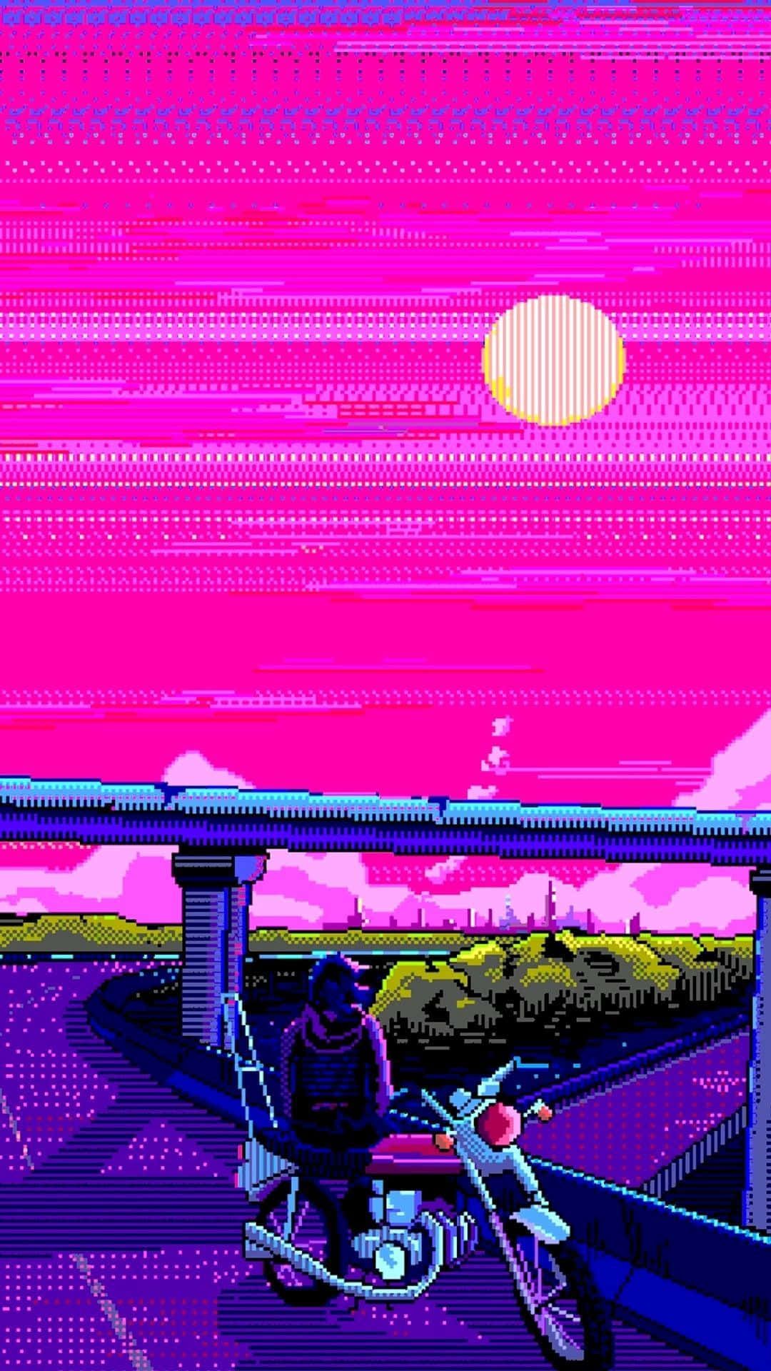 1080x1920 Download Vaporwave iPhone Motorcycle Pink Sky Wallpaper