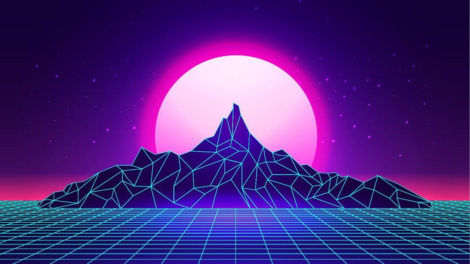 1920x1080 White Pink Moon Starry Sky Retrowave Synthwave Vaporwave HD Vaporwave Wallpaper