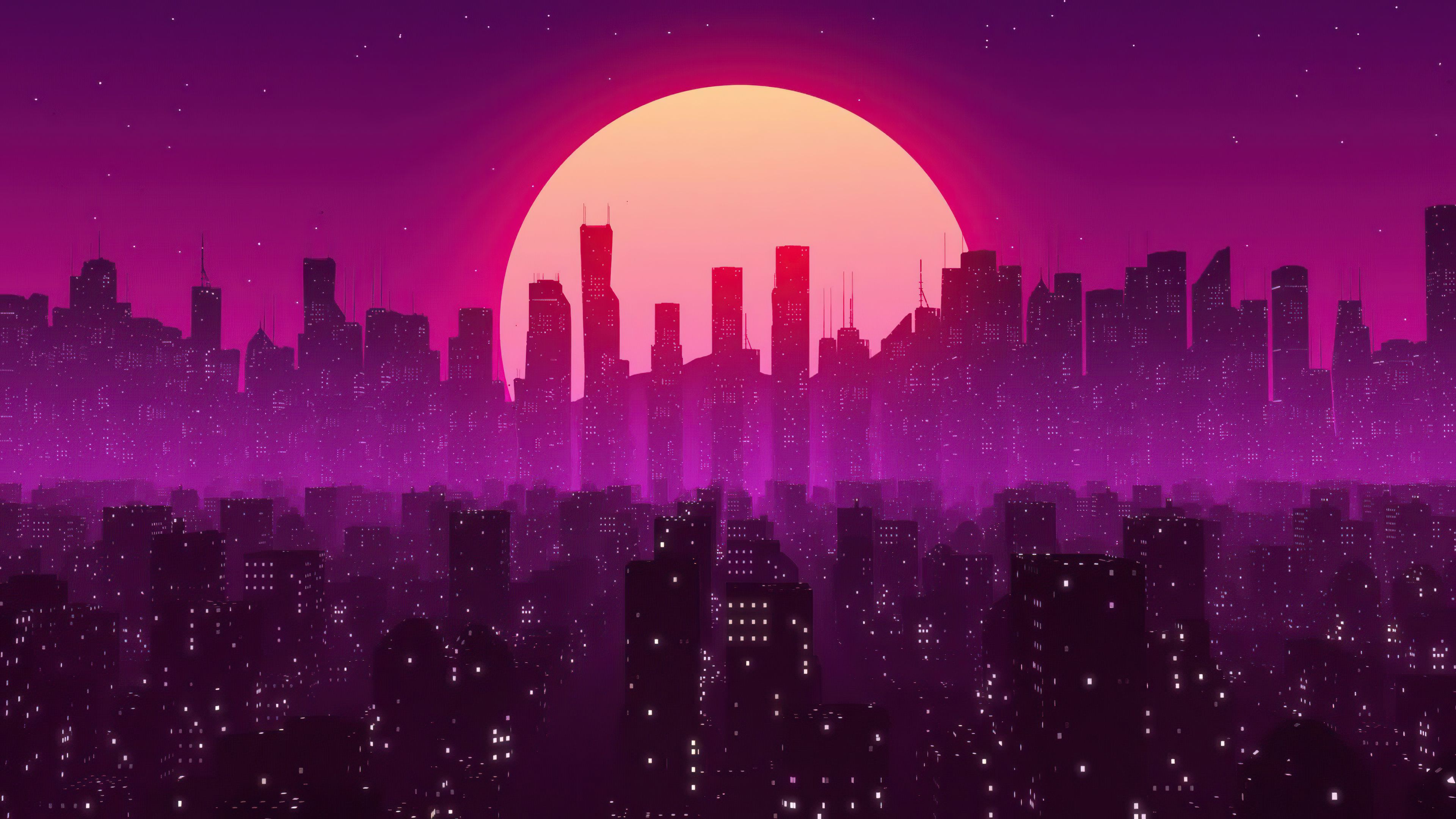 3840x2160 City Lights Sunrise Vaporwave Wallpaper, HD Artist Wallpaper, 4k Wallpaper , Image, Background, Photos and Picture