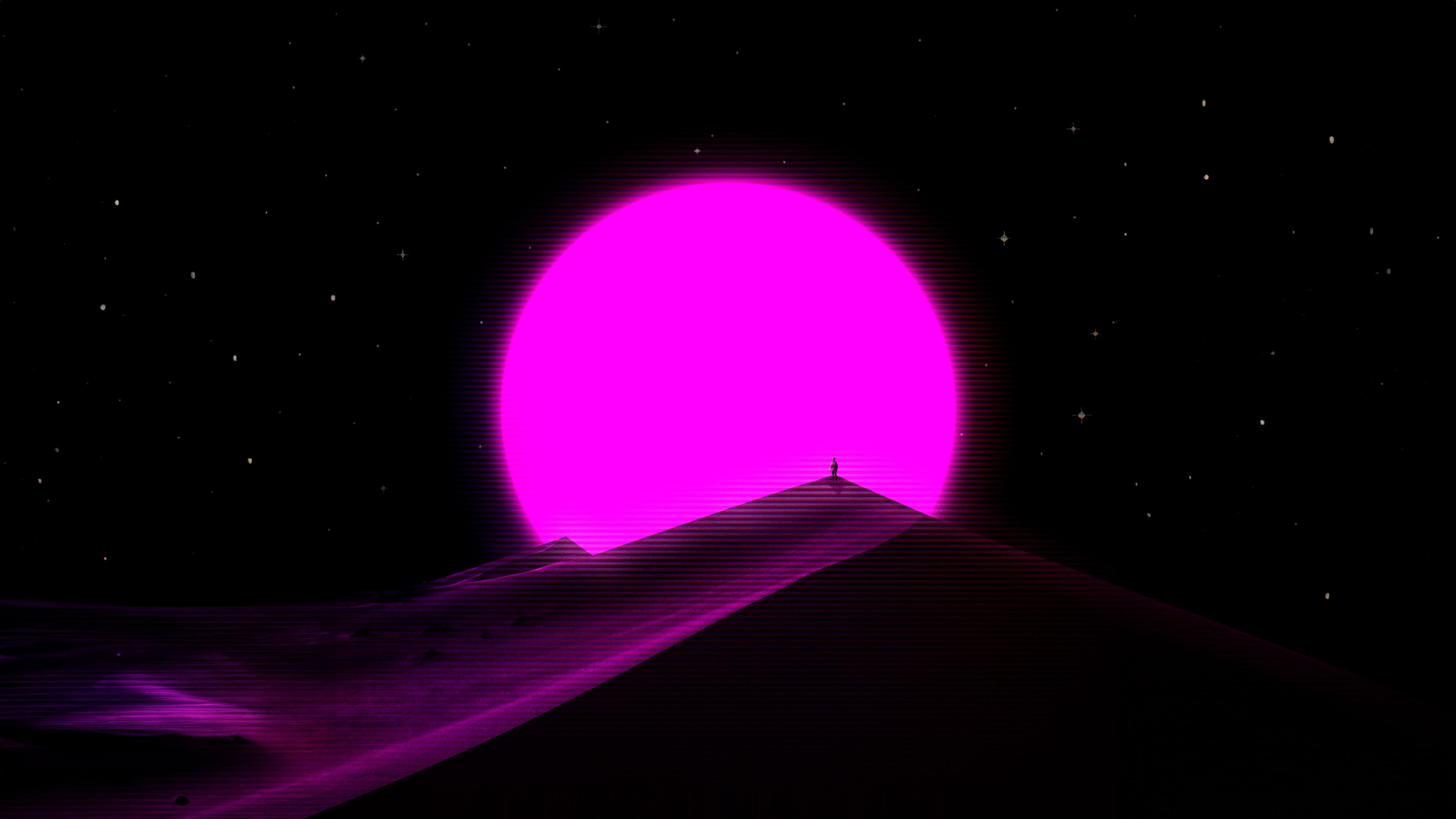 3840x2160 Synthwave Desert AMOLED 4K Wallpaper