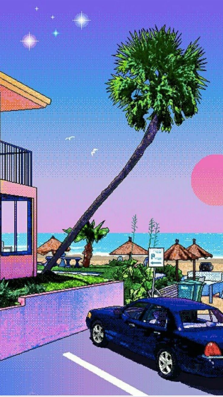 736x1309 Vaporwave Aesthetic: Pink Building with Palm Trees. Miami vaporwave aesthetic, Vaporwave summer, Vaporwave tropical road