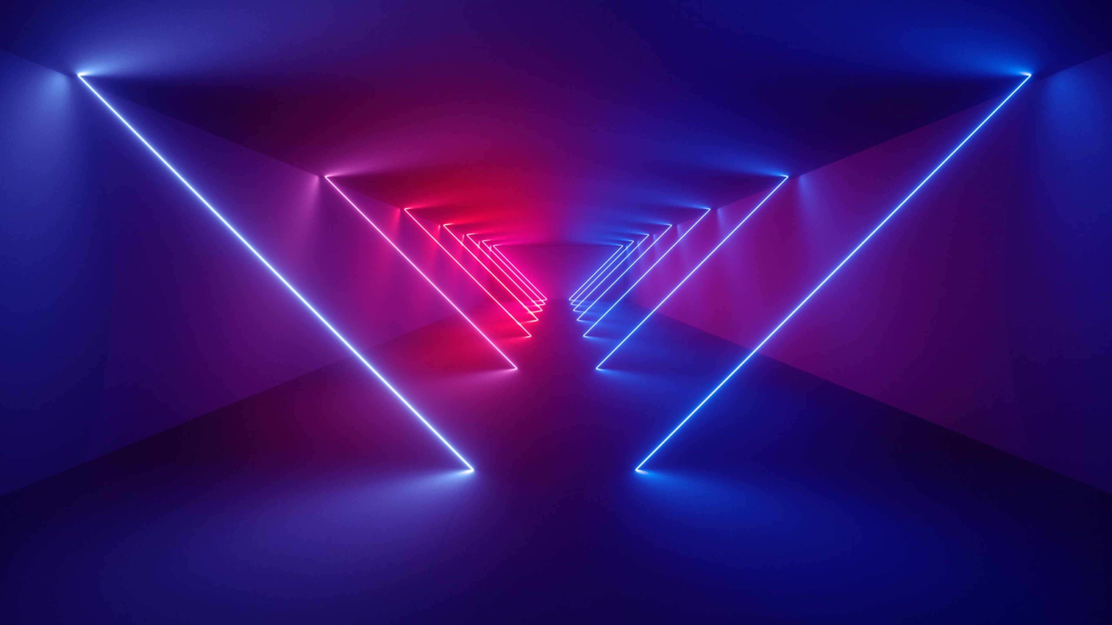 3840x2160 Artistic Pink Blue Neon Lines Reflection Minimalism Vaporwave 4K HD Vaporwave Wallpaper