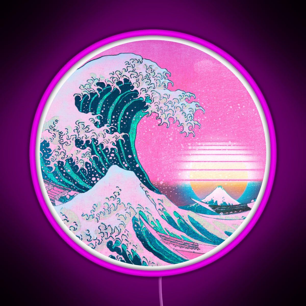 1200x1200 Vaporwave Great Wave Off Kanagawa Aesthetic Retro Sunset Rgb Neon Sign