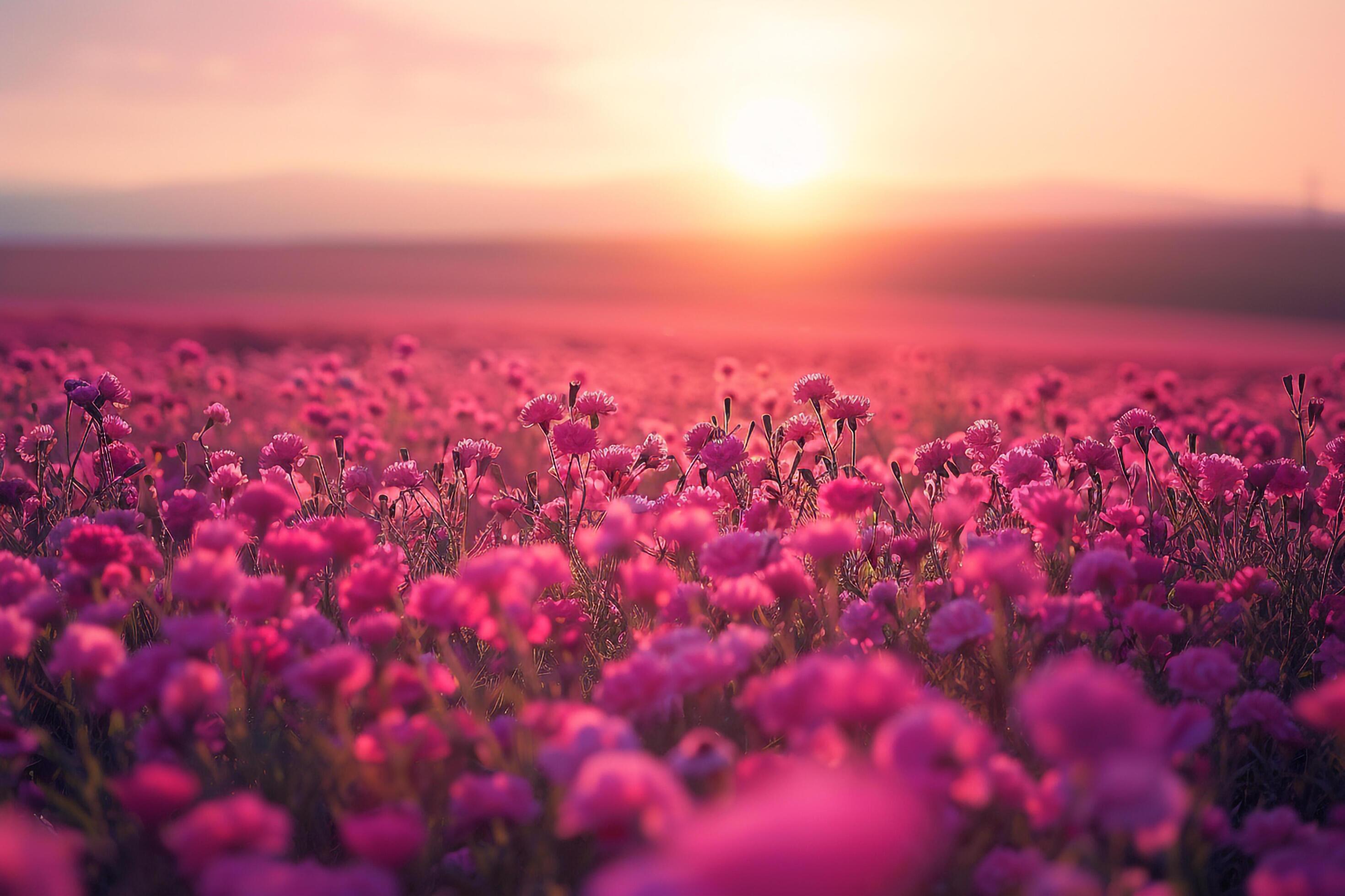 2940x1960 pink flowers in a field at sunset background