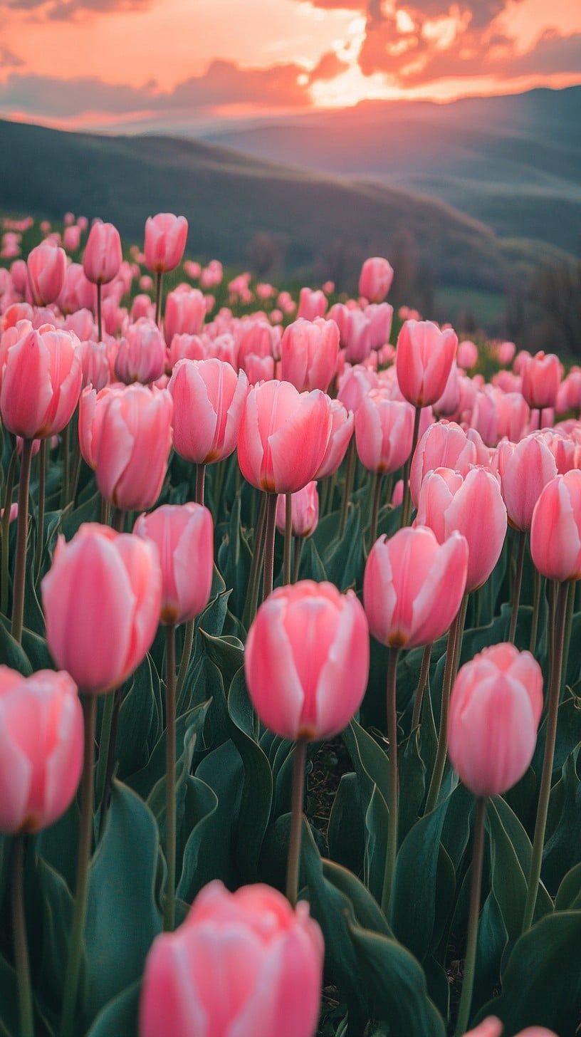 816x1456 Free Sunset Tulip Field Image, Sunset, Spring