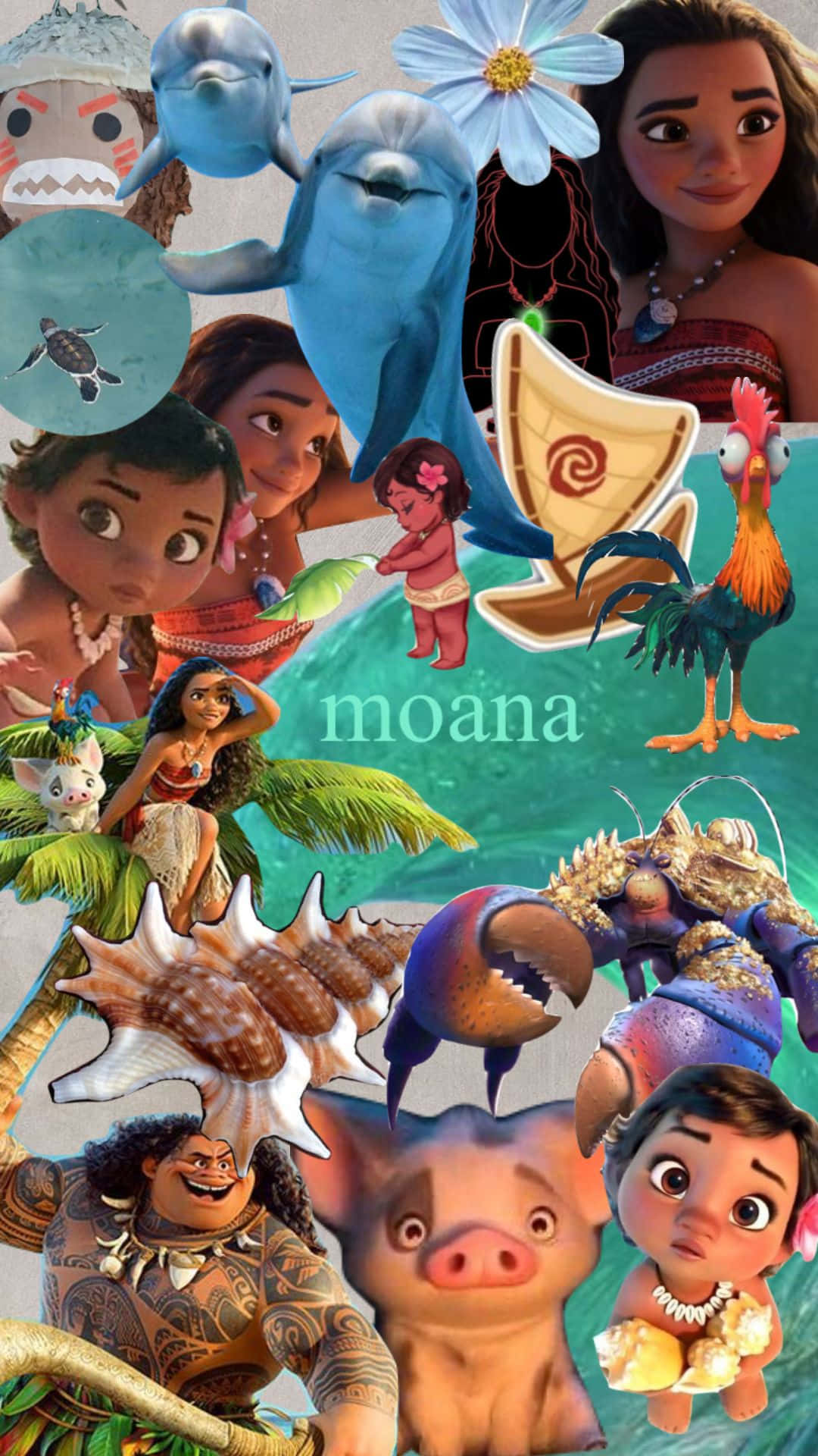 1080x1920 Download Moana Character Collage Aesthetic Wallpaper