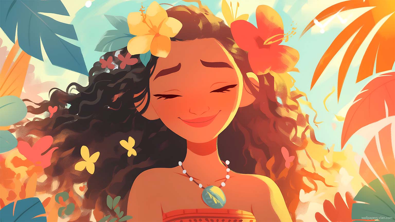 1536x864 Moana Colorful Floral Aura Desktop Wallpaper