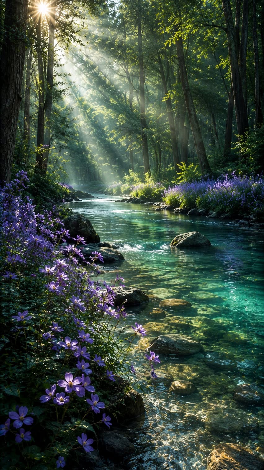 851x1513 Thinkpad E14 G5 A Waterfall Surrounded By Trees And Fog In The Sunbeams With Sunlight Streaming