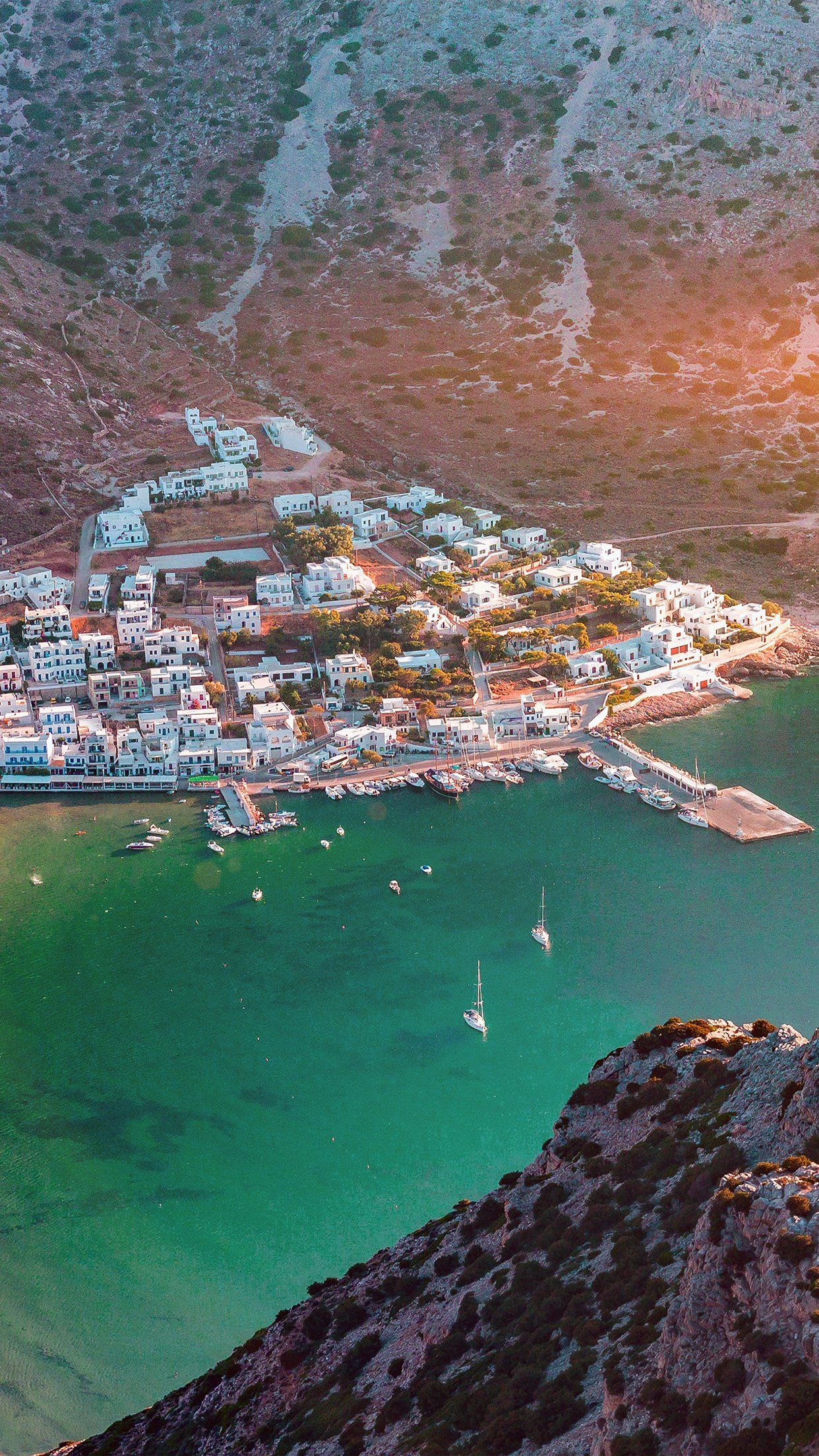 1242x2208 Greece Beach Town Sea Mountain Summer Vacation Flare iPhone Wallpaper