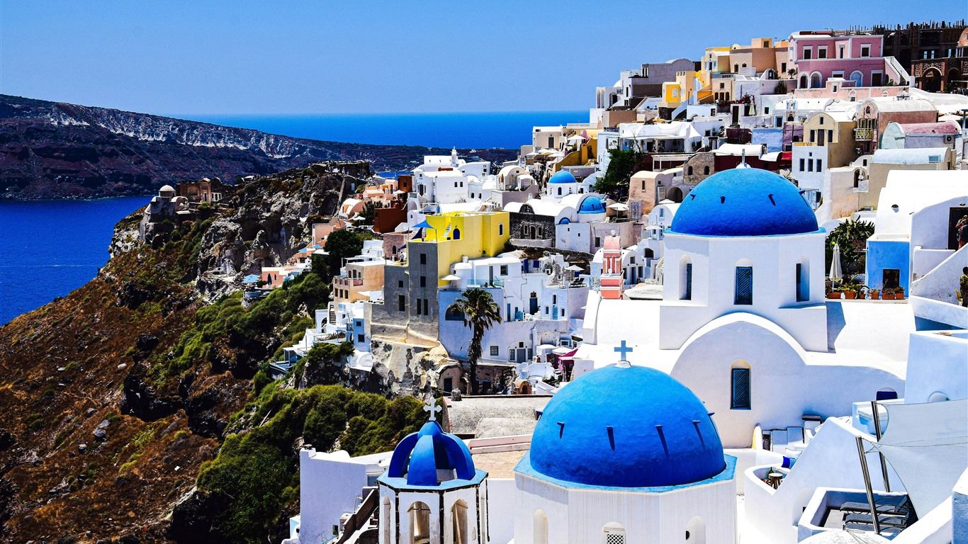 1366x768 Summer Travel Island Vacation Santorini Greece 5K