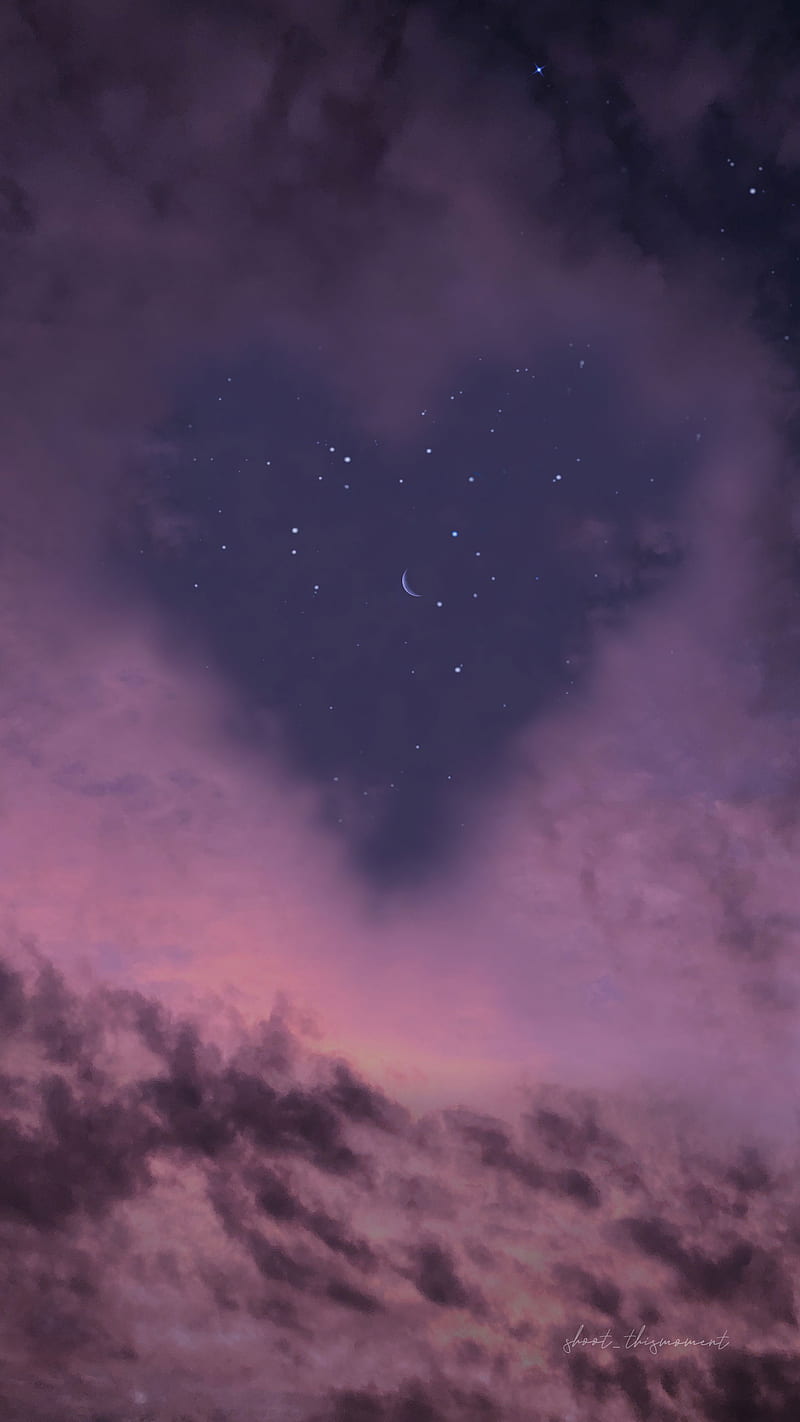 800x1422 Love is in the air, aesthetic, cosmic, heart, love, moon, purple, sky, space, HD phone wallpaper