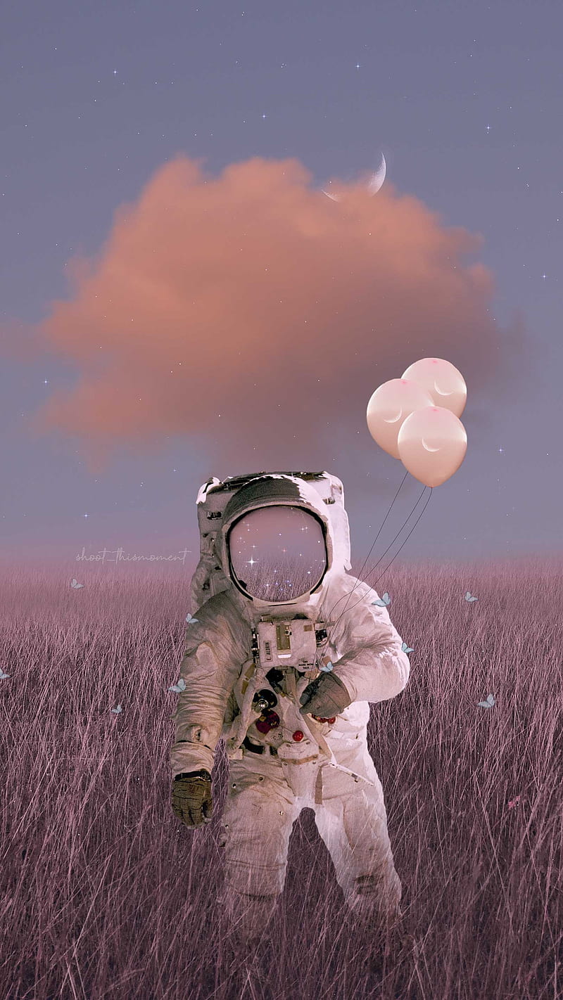 800x1422 Astronaut, aesthetic, astronomy, balloons, butterflies, cloud, cosmic, crescent, HD phone wallpaper