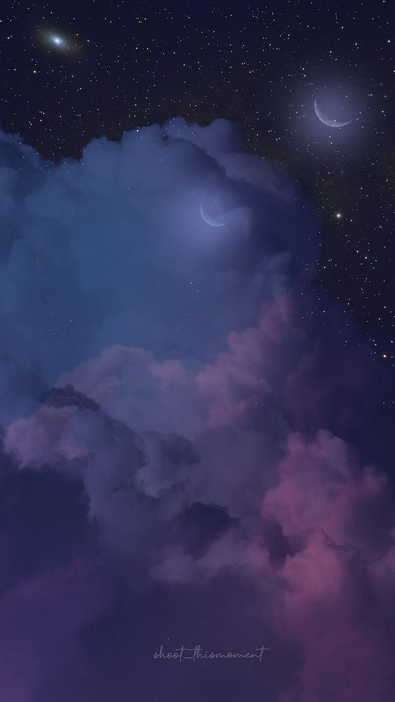 800x1422 Galaxy, aesthetics, clouds, cloudscape, cosmic, crescent, crescent moon, dream, HD phone wallpaper