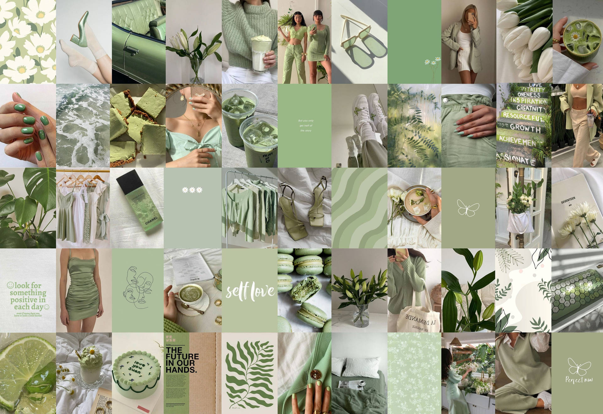 1920x1319 Sage Green Collage Wallpaper