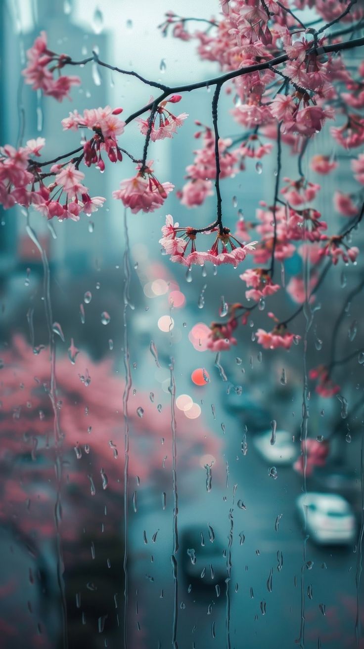 736x1313 Download premium image of Rain scene with sakura outdoors blossom nature. about sakura, flower iphone wallpaper cars, wallpaper, iphone wallpaper, and mobile wallpaper 14352444